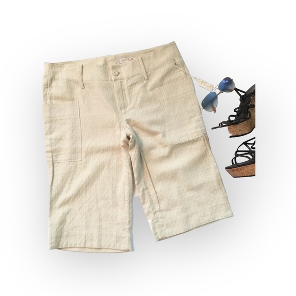 new La Rok ༄ Gold Lurex Thread Knit Dressy Cargo Bermuda Shorts ༄ Creamy White 8 - Picture 14 of 16